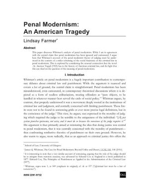 Penal Modernism: an American Tragedy Lindsay Farmer∗