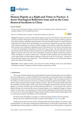 Human Dignity As a Right and Virtue in Practice: a Socio-Theological Reﬂection from and on the Cross Removal Incidents in China