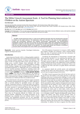 The Miller Umwelt Assessment Scale: a Tool for Planning Interventions for Children on the Autism Spectrum Sonia Mastrangelo*