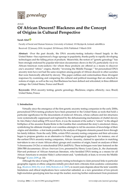 Of African Descent? Blackness and the Concept of Origins in Cultural Perspective