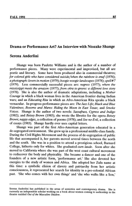 Drama Or Performance Art? an Interview with Ntozake Shange