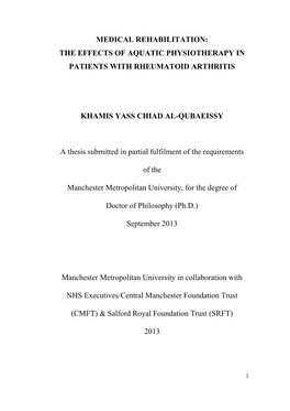 Medical Rehabilitation: the Effects of Aquatic Physiotherapy in Patients with Rheumatoid Arthritis