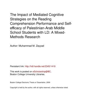 The Impact of Mediated Cognitive Strategies on the Reading Comprehension Performance and Self- Efficacy of Palestinian-Arab Midd