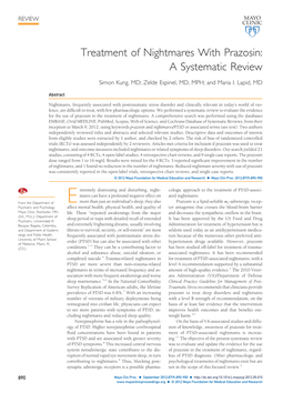 Treatment of Nightmares with Prazosin: a Systematic Review