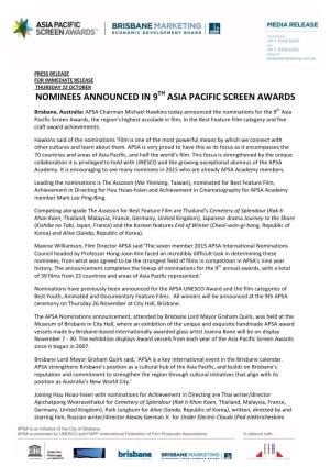 APSA Announces 2015 NOMINEES
