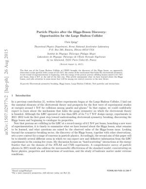 Particle Physics After the Higgs-Boson Discovery: Opportunities for the Large Hadron Collider
