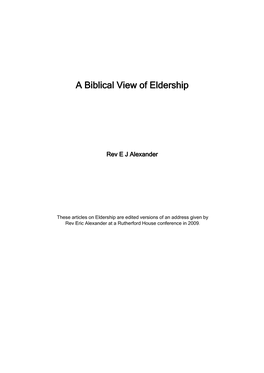 A Biblical View of Eldership