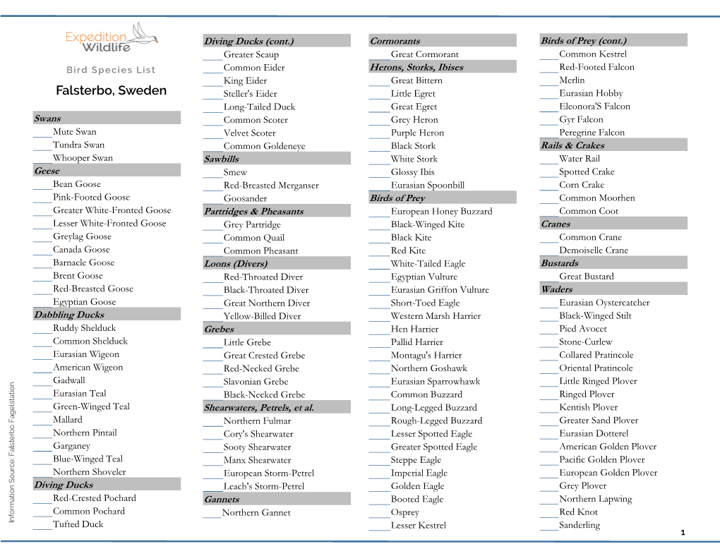 Get Our Falsterbo Bird Species Checklist Here!