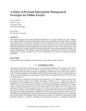 A Study of Personal Information Management Strategies for Online Faculty