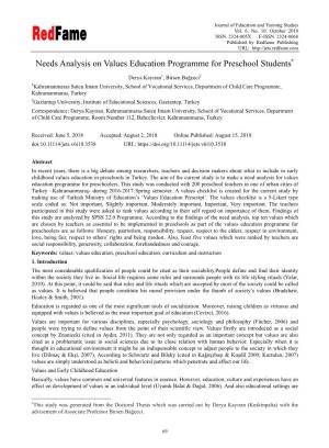 Needs Analysis on Values Education Programme for Preschool Students