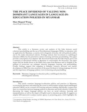 The Peace Dividend of Valuing Non- Dominant Languages in Language-In- Education Policies in Myanmar