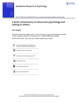 A Brief Commentary on Discursive Psychology and Talking to Others