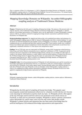An Author Bibliographic Coupling Analysis of Traditional Chinese Medicine