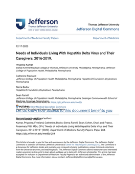 Needs of Individuals Living with Hepatitis Delta Virus and Their Caregivers, 2016-2019