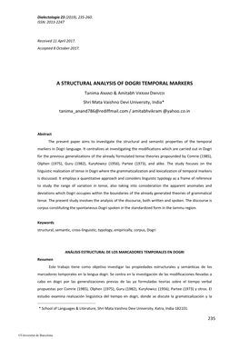 A Structural Analysis of Dogri Temporal Markers