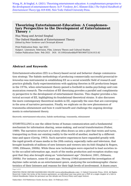 Theorizing Entertainment-Education: a Complementary Perspective to the Development of Entertainment Theory