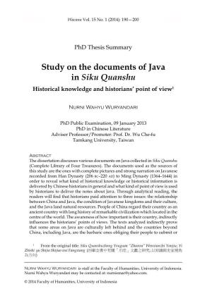 Study on the Documents of Java in Siku Quanshu Historical Knowledge and Historians’ Point of View1