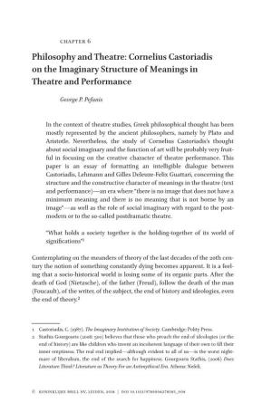 Cornelius Castoriadis on the Imaginary Structure of Meanings in Theatre and Performance