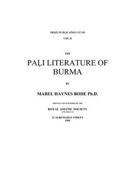 Paḷi Literature of Burma