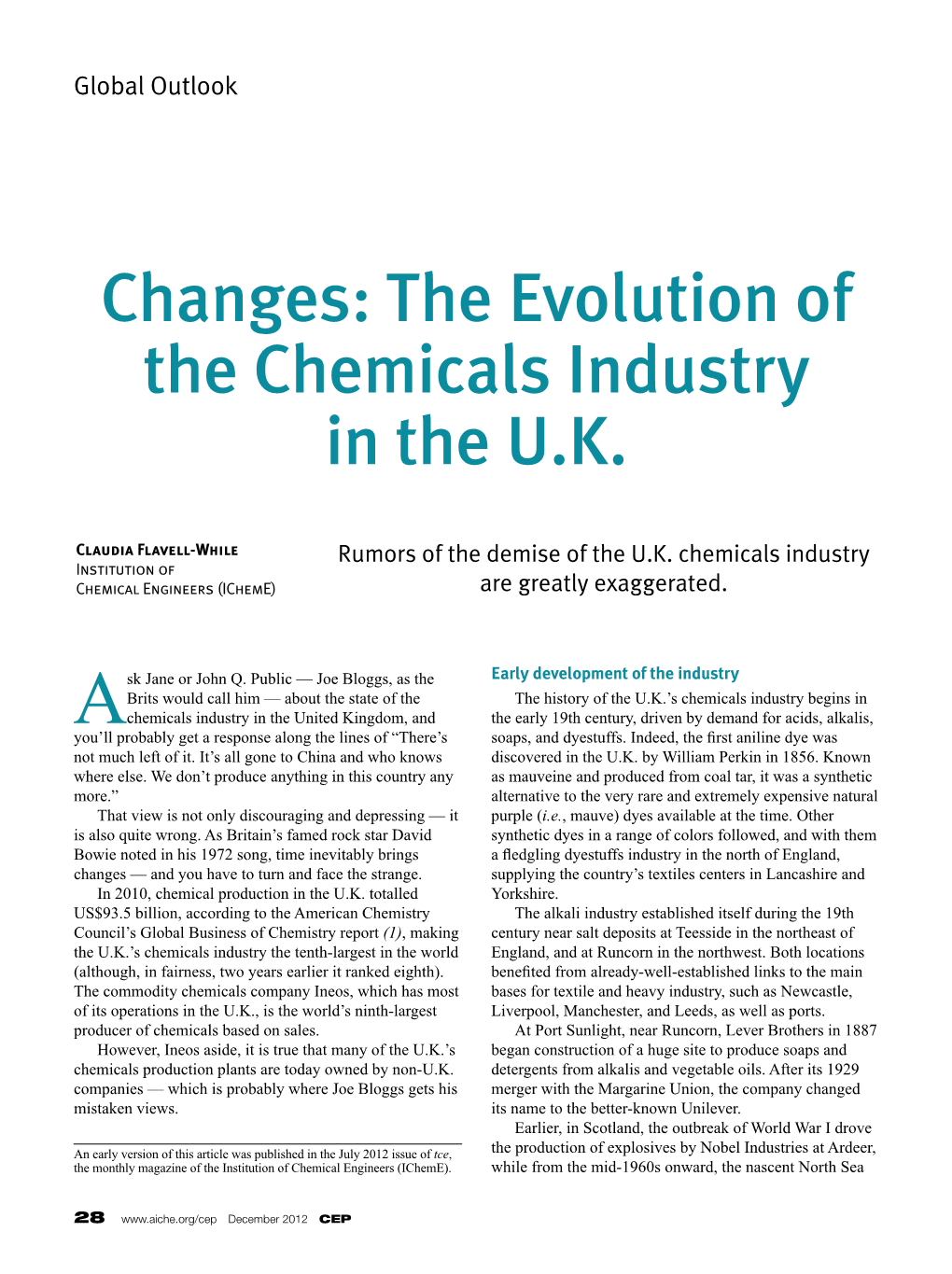 Changes: the Evolution of the Chemicals Industry in the U.K
