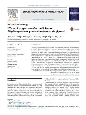 Effects of Oxygen Transfer Coefficient on Dihydroxyacetone Production from Crude Glycerol