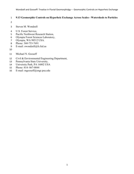 9.13 Geomorphic Controls on Hyporheic Exchange Across Scales - Watersheds to Particles 2 3 Steven M