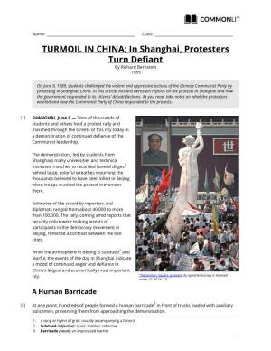 Commonlit | TURMOIL in CHINA; in Shanghai, Protesters Turn Defiant