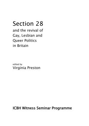 Section 28 and the Revival of Gay, Lesbian and Queer Politics in Britain