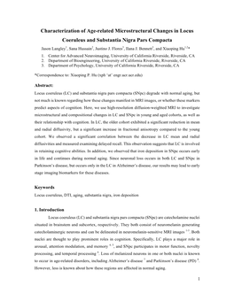 Characterization of Age-Related Microstructural Changes in Locus Coeruleus and Substantia Nigra Pars Compacta Jason Langley1, Sana Hussain2, Justino J