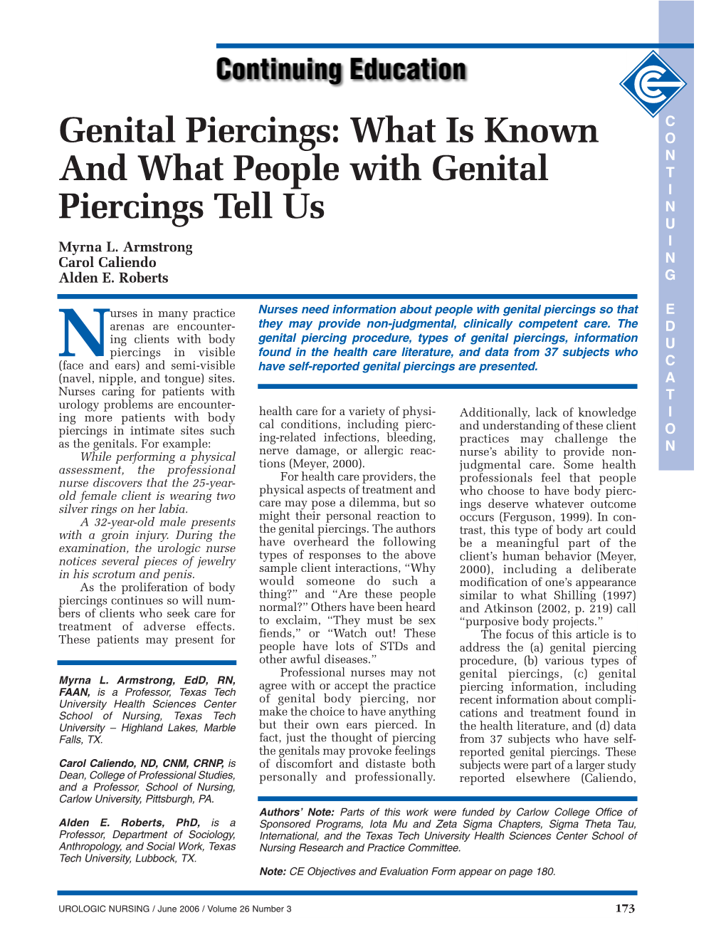 What Is Known and What People with Genital Piercings Tell Us