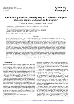 Abundance Gradients in the Milky Way for Α Elements, Iron Peak Elements, Barium, Lanthanum, and Europium