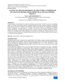 A STUDY on SPECIES DIVERSITY of the FAMILY COMPOSITAE on COASTAL REGION from ARTHUNKAL to PALLITHODE, KERALA *Arya J