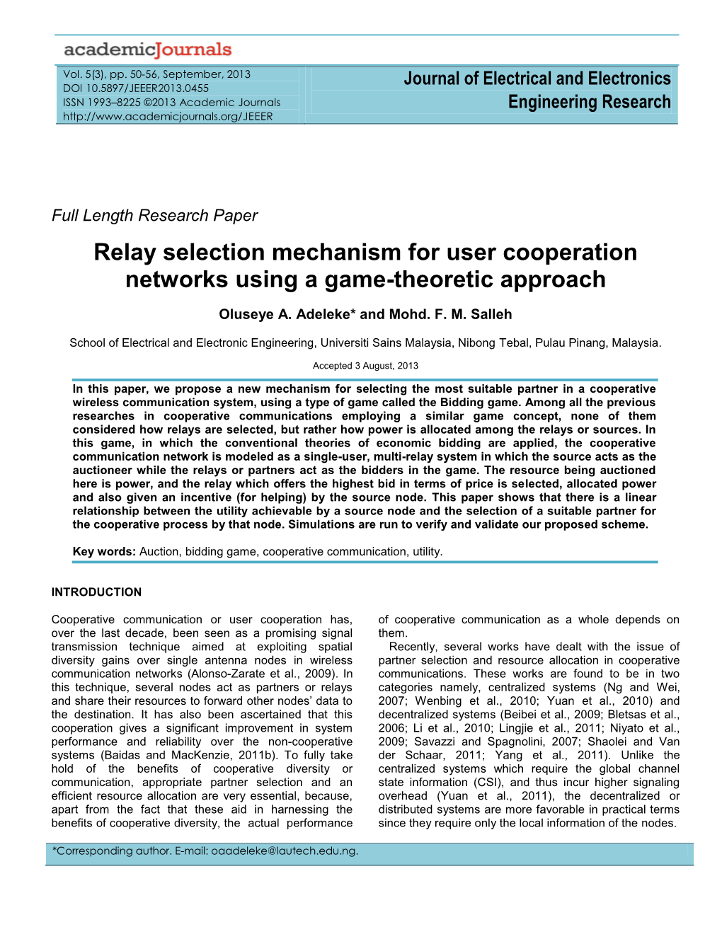 Relay Selection Mechanism for User Cooperation Networks Using a Game-Theoretic Approach