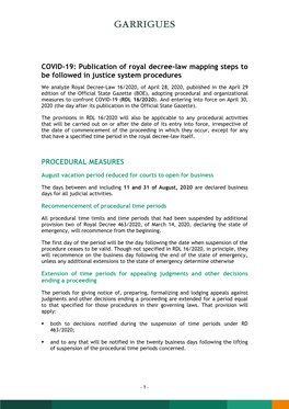 COVID-19: Publication of Royal Decree-Law Mapping Steps to Be Followed in Justice System Procedures