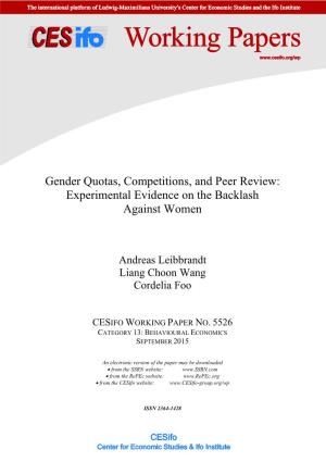 Gender Quotas, Competitions, and Peer Review: Experimental Evidence on the Backlash Against Women