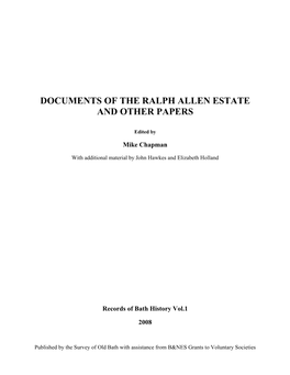 Documents of the Ralph Allen Estate and Other Papers