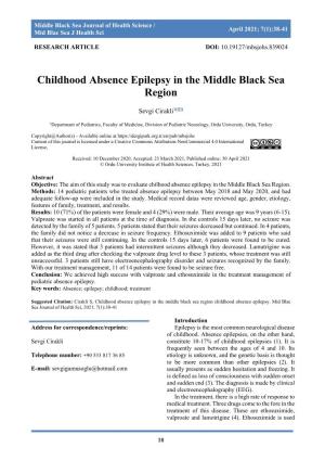 Childhood Absence Epilepsy in the Middle Black Sea Region