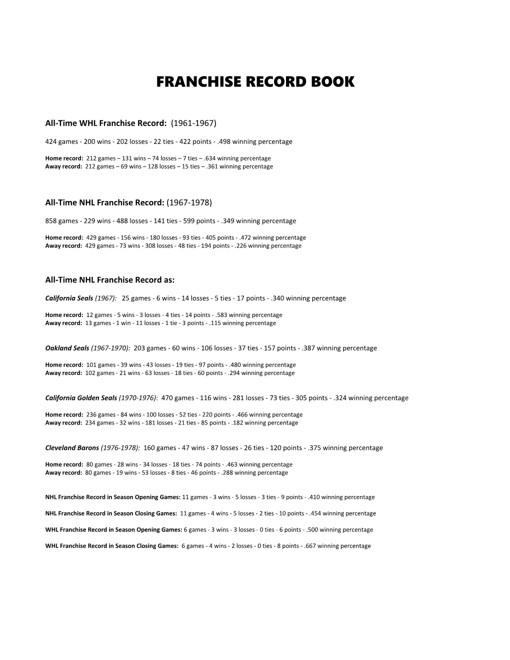 Franchise Record Book