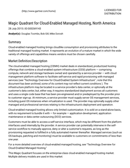 Magic Quadrant for Cloud-Enabled Managed Hosting, North America 28 July 2015 | ID:G00269143