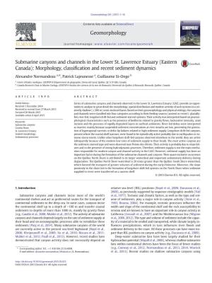 Submarine Canyons and Channels in the Lower St. Lawrence Estuary (Eastern Canada): Morphology, Classiﬁcation and Recent Sediment Dynamics