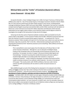 Michael Behe and the “Limits” of Evolution (Bacterial Edition). James Downard - 18 July 2014