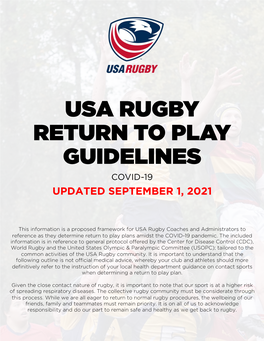 Usa Rugby Return to Play Guidelines Covid-19 Updated September 1, 2021