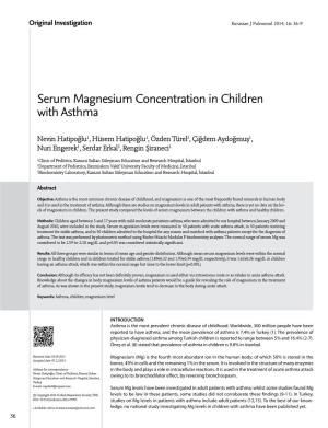 Serum Magnesium Concentration in Children with Asthma
