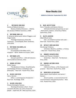 New Books | Christ the King Seminary