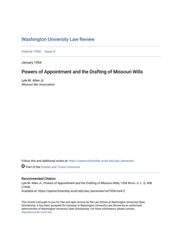 Powers of Appointment and the Drafting of Missouri Wills