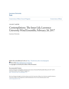 The Inner Life, Lawrence University Wind Ensemble, February 26, 2017