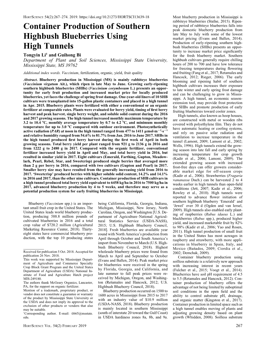 Container Production of Southern Highbush Blueberries Using High