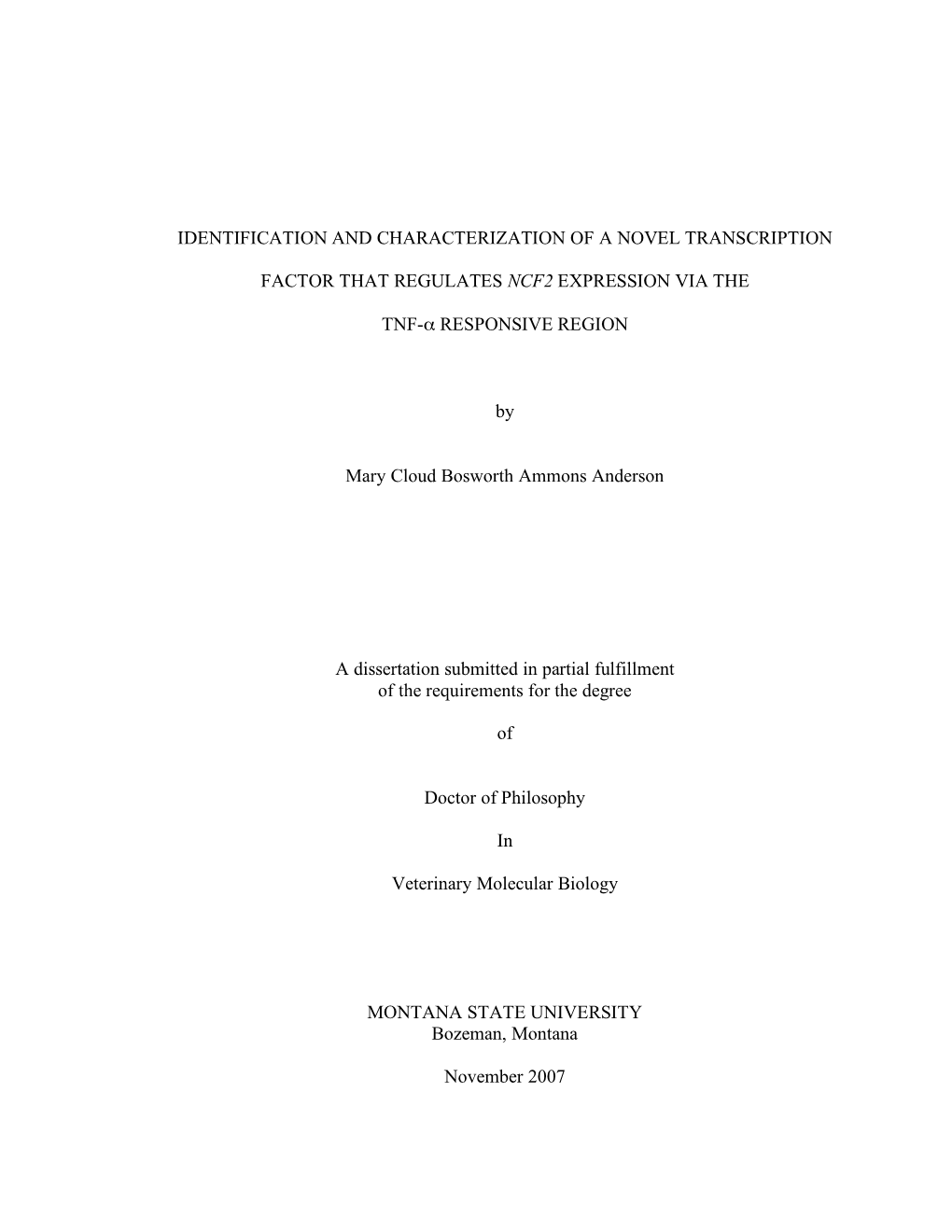 Identification and Characterization of a Novel Transcription