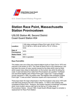 Station Race Point, Massachusetts Station Provincetown USLSS Station #6, Second District Coast Guard Station #34