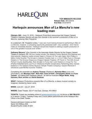 Harlequin Announces Man of La Mancha's New Leading